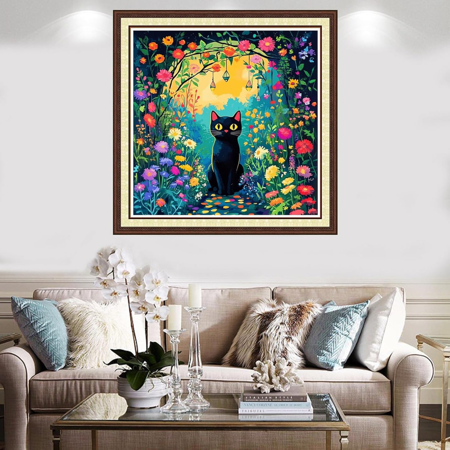 Findvoor Counted Cross Stitch Kits for Adults Full Range of Cross Stitching Embroidery Unprinted Pattern for Beginners, 11CT Needlepoint Kit Patterns Embroidery Kits-Garden Trail Cat 18x18 inch