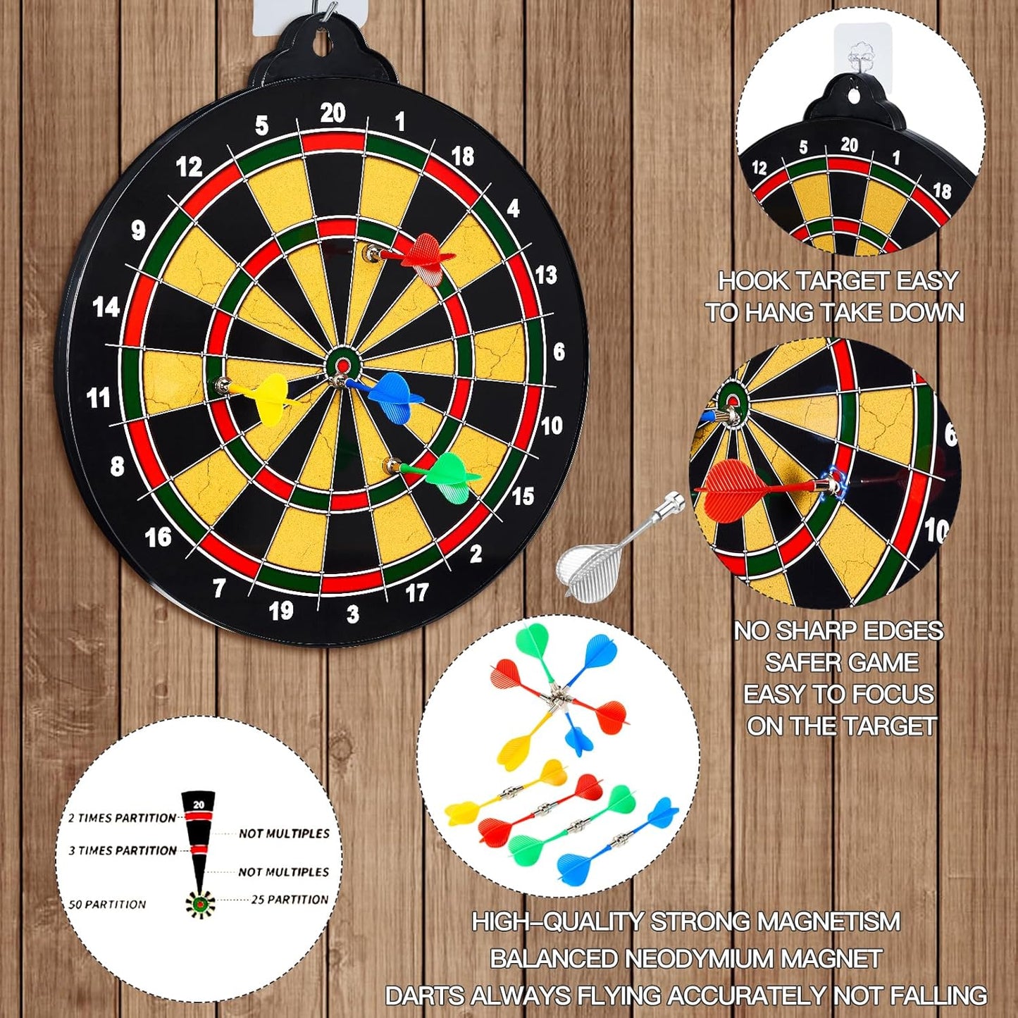 Magnetic Dart Board for Kids-12Magnetic Dart/Sticky Balls Or 2 Toy Gun+40 Foam Dart.Indoor/Outdoor Kids Games and Party Games,Christmas Birthday Gifts Toys for 3-12 Year Old Boys