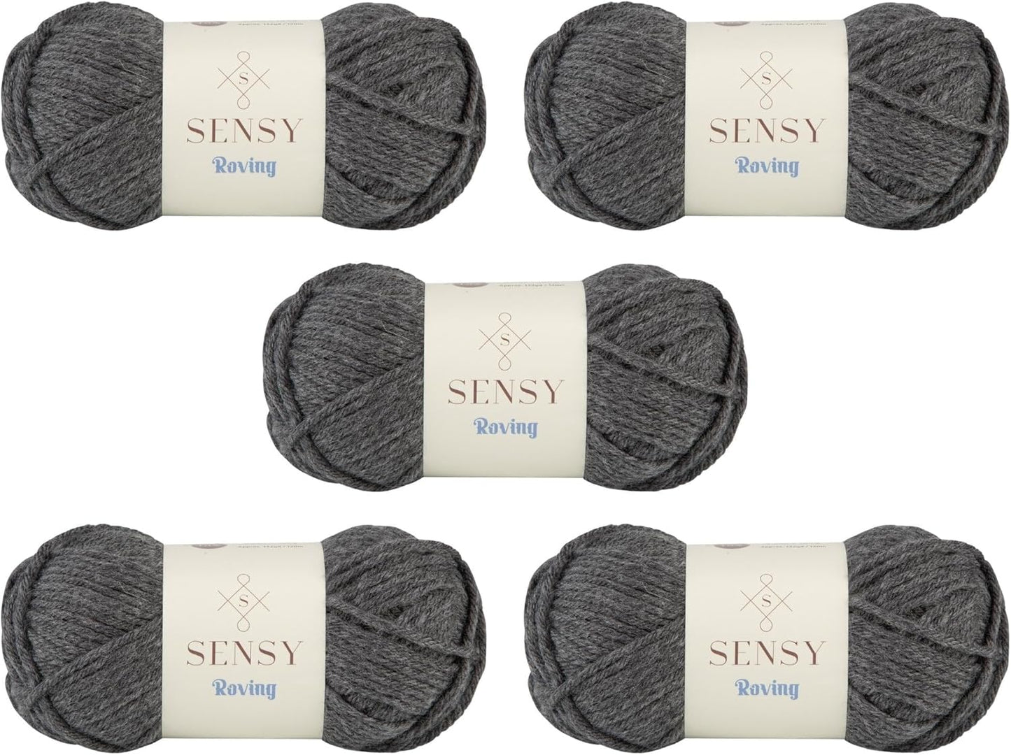 5 Skeins of Sensy Roving Yarn, 3.5 oz, 132 Yards, Gauge 5 Bulky (Dark Gray Heather)