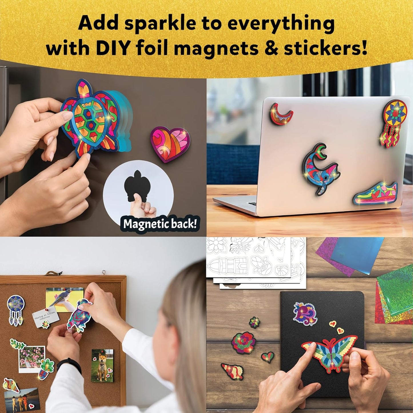 Skillmatics Foil Fun - Pretty Patterns, 18 DIY Magnets Mess-Free Art, Colorful Creative Party Activity, Craft Kits, 60+ Foam Stickers, Christmas Gifts for Kids, Teens, Adults, Families