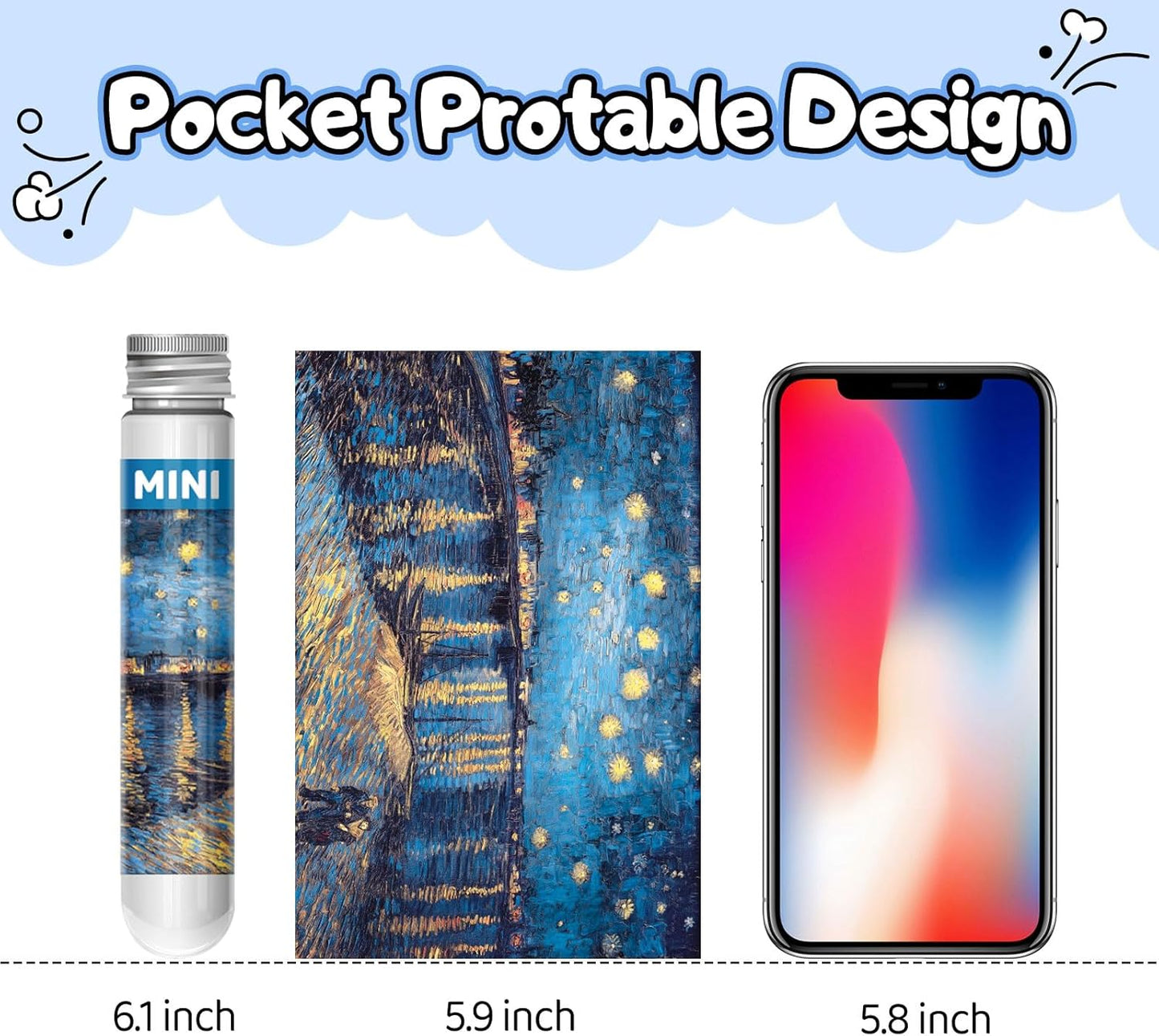 150 Piece Mini Jigsaw Puzzles for Adults & Kids, 6" x 4" Starry Night & More 3 Pack