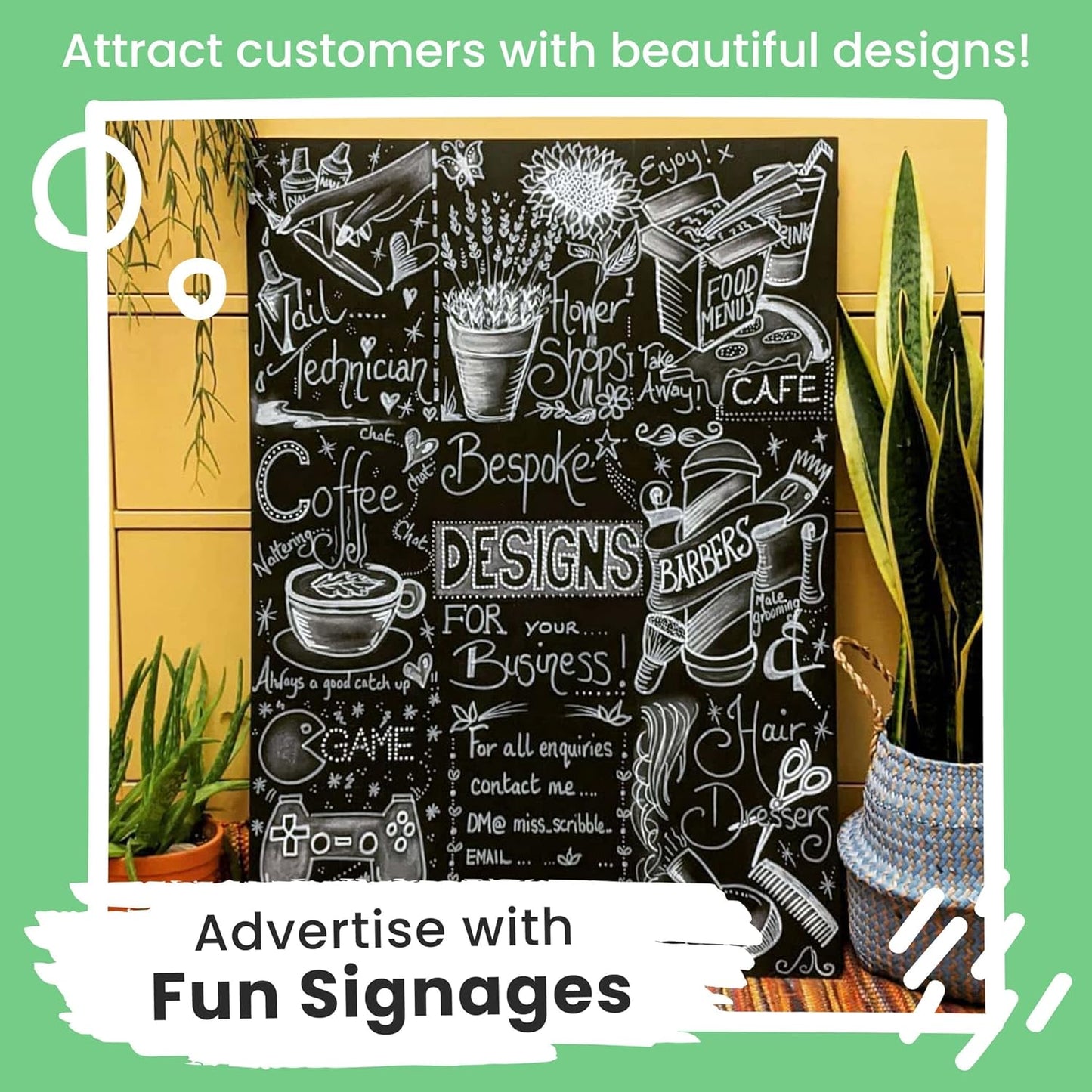 Chalkola White Chalk Markers - White Dry Erase Liquid Chalk Pens for Chalkboard, Blackboard, Window, Bistro, Car Glass, Board, Signs - Variety Pack of 6 - (2x) 1mm, 3mm & 6mm