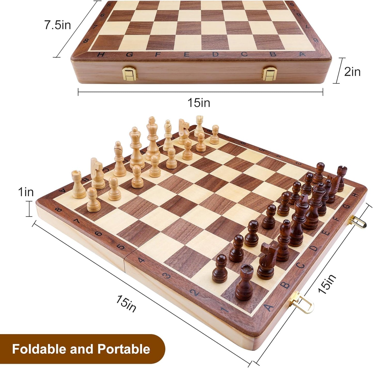 Gothink Magnetic Wooden Chess Board Set with Manual for Adults Kids 15 Inch Chess Puzzle with 32 Wood Handmade Pieces Folding Portable Travel Unique Chess Game for Tournament Professional Beginner