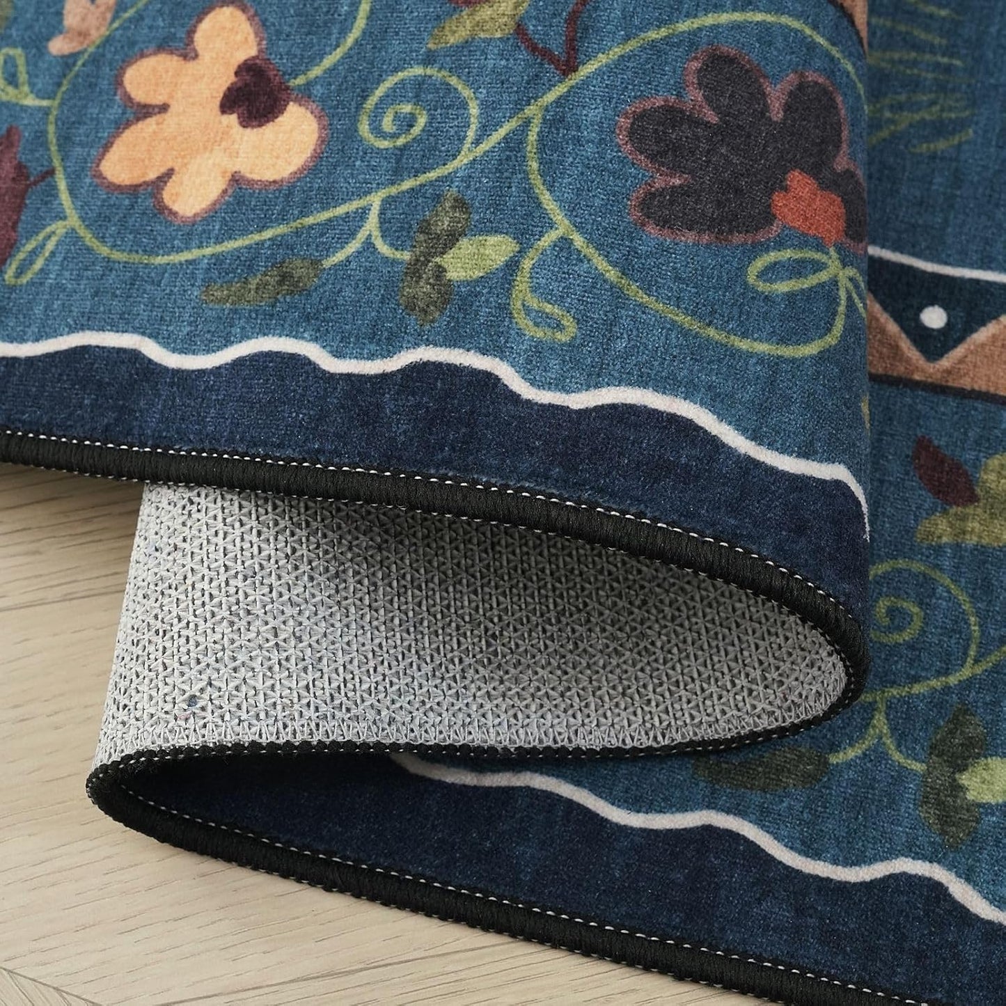 Rugcomf Area Rugs 8x10 Rug for Living Room Clearance Washable Boho Area Rug Non Slip Floral Animal Cat Vintage Low Pile Large Rug for Bedroom Farmhouse Dining Room Kids Playroom, Pearl Gentian Blue