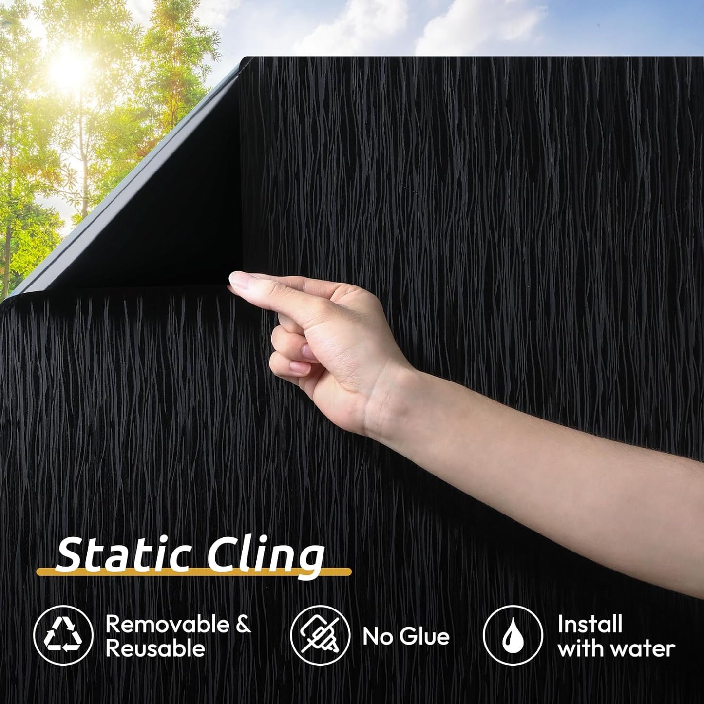 rabbitgoo Blackout Window Film, Sun Light Blocking Window Black Out Cover for UV Reduction, Removable Tint Room Darken Heat Control Frosted Glass Sticker for Home, Black, 17.5 x 78.7 Inches