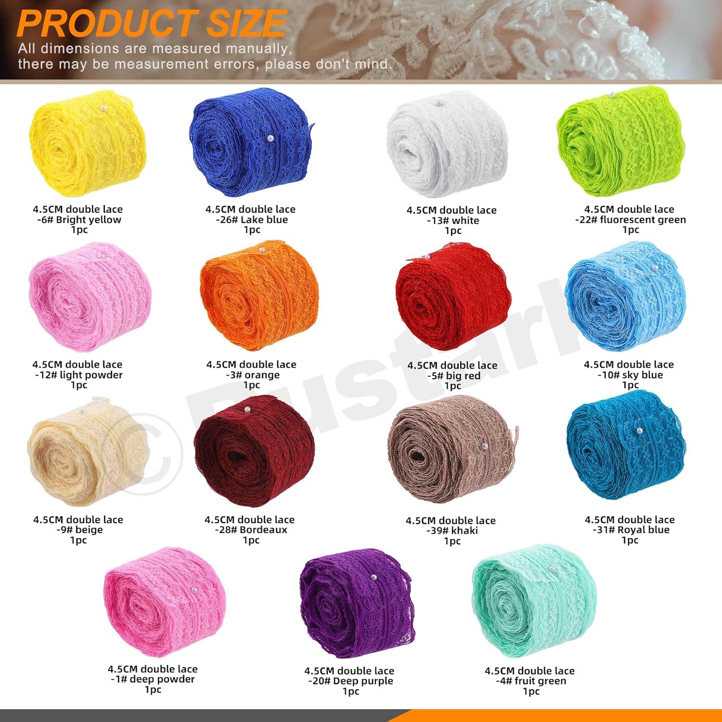 15 Rolls 1-3/4" x 11 Yards Colorful Lace Ribbon Floral Lace Ribbon Trim Sewing Crafting Lace Ribbon for Gift Wrapping DIY Scrapbooking Party Decoration Crafts (4.5cm x 10m)
