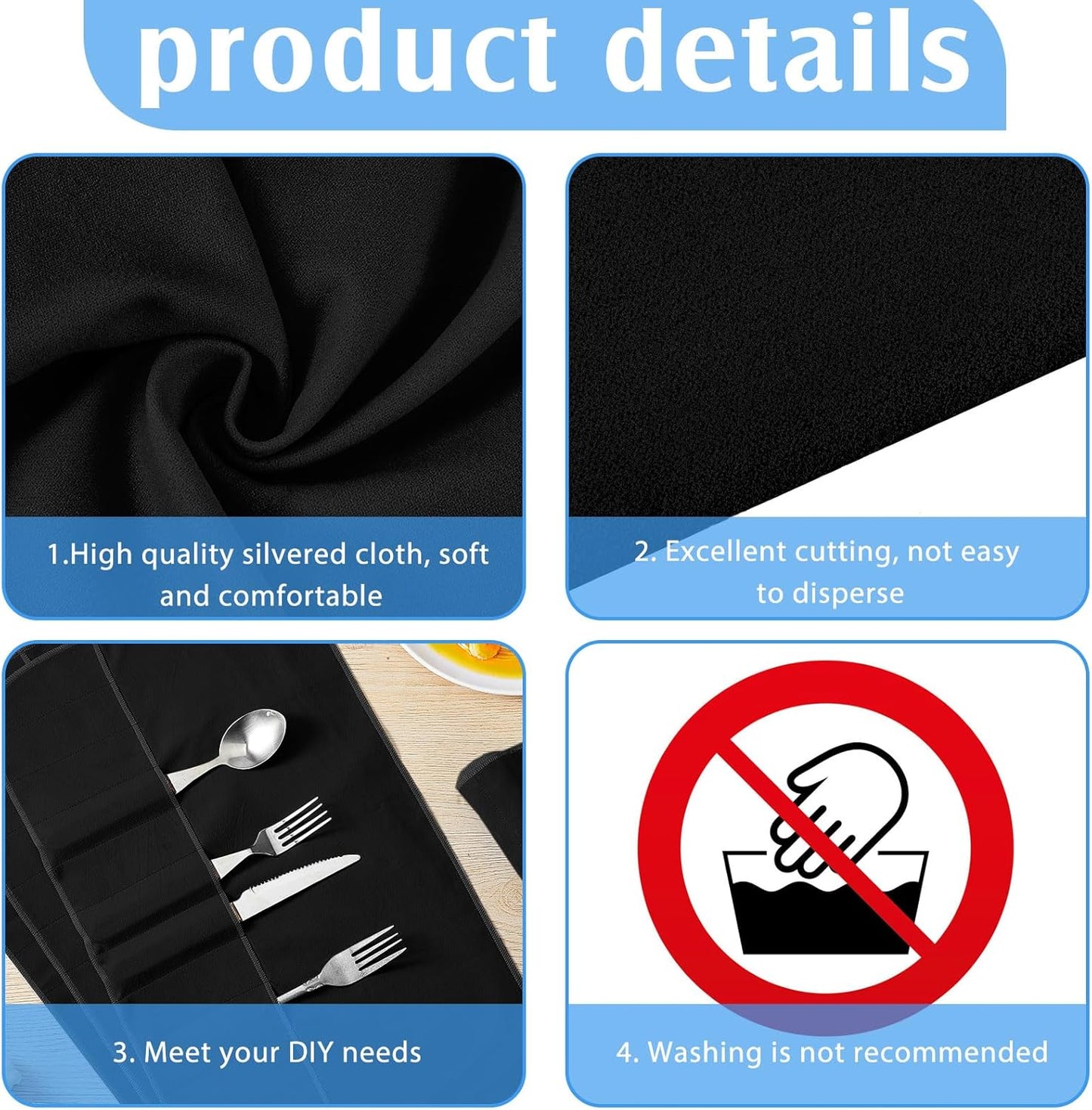 Jecery 1.1 Yard Anti Tarnish Silver Cloth by the Yard, Luxury Jewelry Silver Polishing Storage Protect Cloths for Silverware Flatware Silversmith Polishing(Black)
