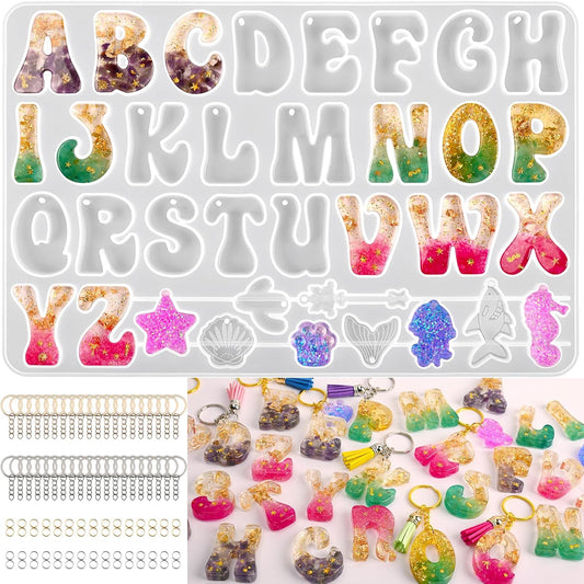 Actvty Alphabet Keychain Molds with Hole, Reversed Alphabet Silicone Molds for Epoxy, Letter Resin Molds for Keychain Jewelry Pendant Making