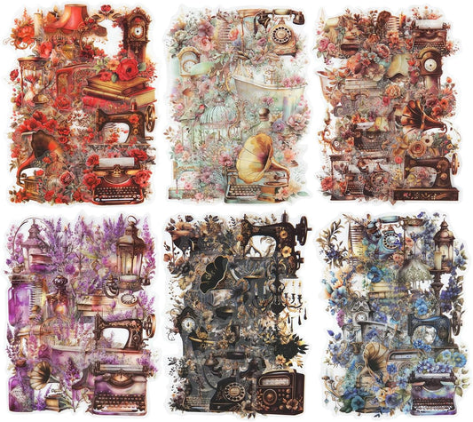 240Pcs PET Scrapbook Stickers Vintage Floral Designs for Scrapbooking DIY Crafts Waterproof Journaling Supplies Junk Journal Ephemera with Storage Organizer