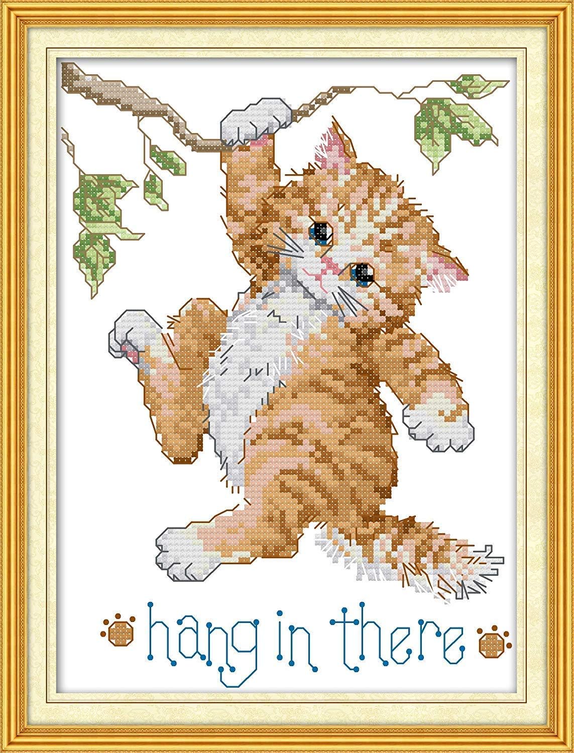 CROSSDECOR Cross Stitch Stamped Kits Quilt Pre-Printed Cross-Stitching Patterns for Beginner Kids Adults, Embroidery Crafts Needlepoint Starter Kits Kitten at Play
