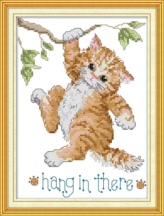 CROSSDECOR Cross Stitch Stamped Kits Quilt Pre-Printed Cross-Stitching Patterns for Beginner Kids Adults, Embroidery Crafts Needlepoint Starter Kits Kitten at Play