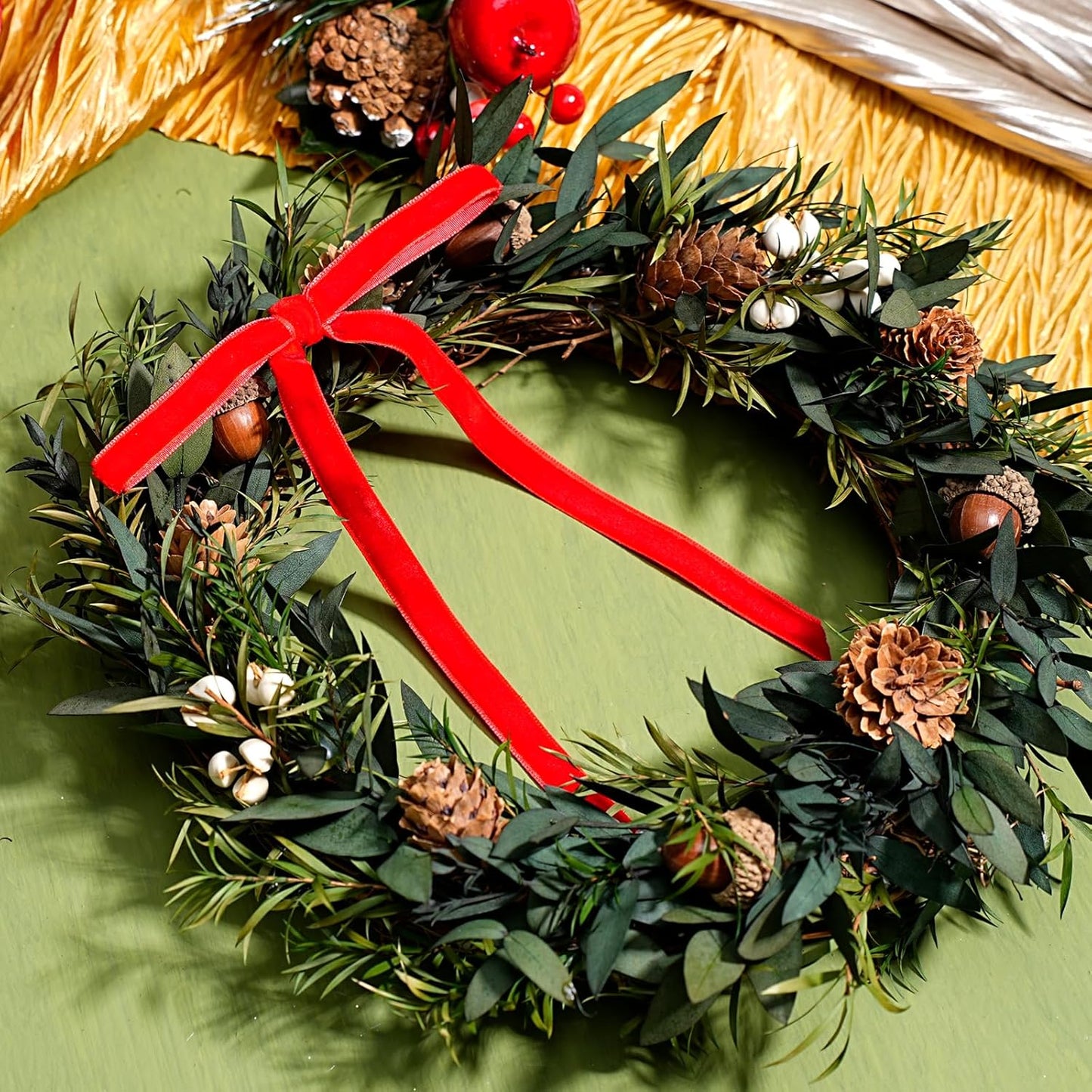 LaRibbons Thin Velvet Ribbon 3/8 Inch x 25 Yards, Red Velvet Ribbon for Christmas Tree, Gift Wrapping, Wreath Bow, Outdoor Decoration