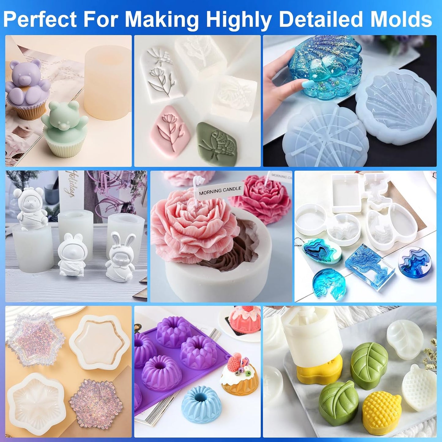 Silicone Mold Making Kit, 32oz 10A Elastic Liquid Silicone for Casting Resin molds and Candle & Soap Mold,Fast Cure Translucent Platinum Silicone Rubber