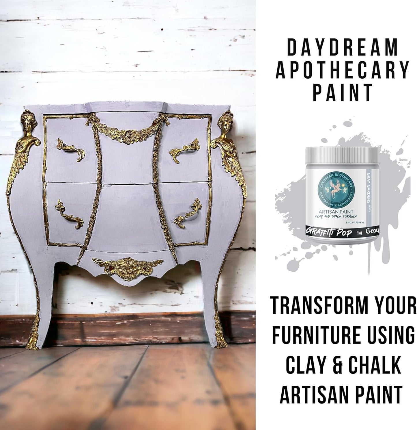 Daydream Apothecary Premium Chalk Style Paint for Furniture, Home Décor, Wood, DIY Interior Projects, Quick Dry, No Prep or Prime Needed, Matte Gray - 16oz