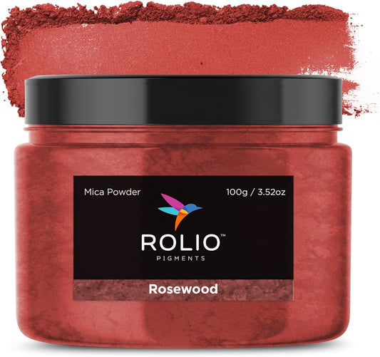 Rolio Premium Red Mica Powder - Rosewood (100G / 3.5 oz) - 1 Jar of Dark Red Pigment Powder for Epoxy Resin, Dye, Soap Making, Nail Polish, Paint, Candle Making, Bath Bombs, Slime