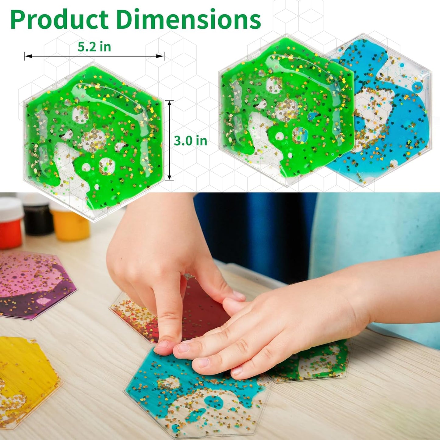 LONGKING 2-Pack Hexagon Liquid Tiles for Kids, Soft Gel Liquid Sensory Toys for Autistic Children, Sensory Mats, Sensory Toys for Toddlers 3-4