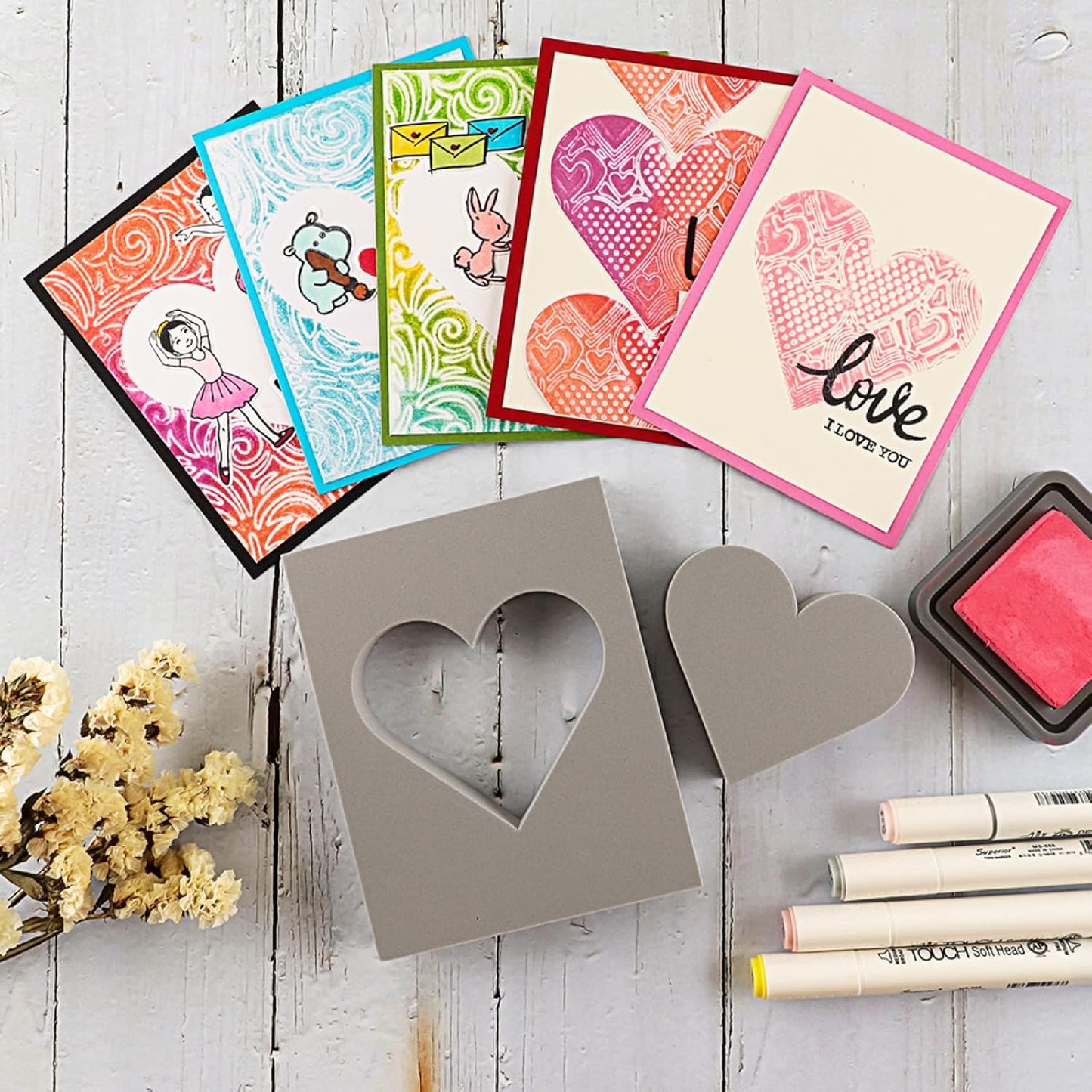 BAOFALI 6 Pcs Heart Cut Stamping Foam Grey Moldable Foam Stamps Plastic Dry Foam Stamp Pad Cut and Dry Foam Stamping Foam Block for Sculpture, Modeling, DIY Arts and Handicrafts Projects