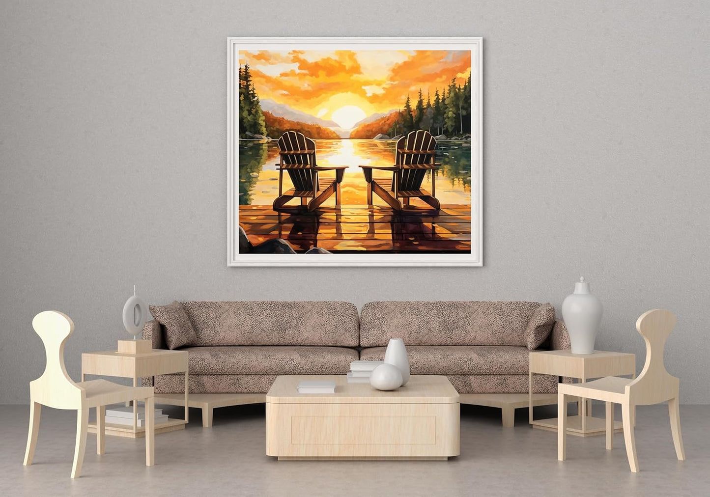 14CT Counted Cross Stitch Kits for Adults Mountain Flowers Stamped Cross Stitch Kits for Adults Clearance (Lake)