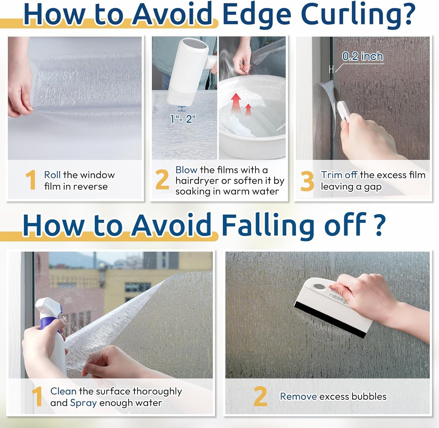 rabbitgoo Window Privacy Film Frosted Glass Clings, Decorative Sun UV Blocking Static Cling Window Covering, Removable Frosting Sticker for Home, Rain Silk, 23.6 x 78.7 Inches