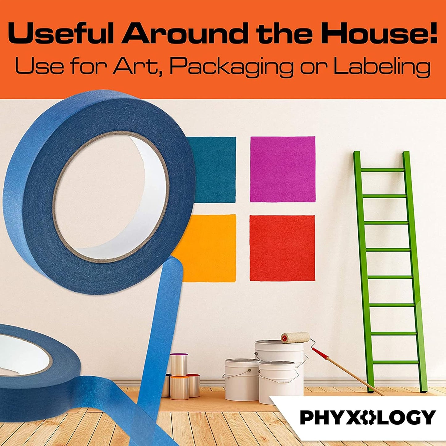 No-Residue 1 Inch, 60 Yard Blue Painters Tape 4 Pk. Easy-Tear, Pro-Grade Removable Masking Tape Great for Home, Office, Commercial Contractor. Clean, Drip-Free Painting with Wide Crepe Paper Rolls