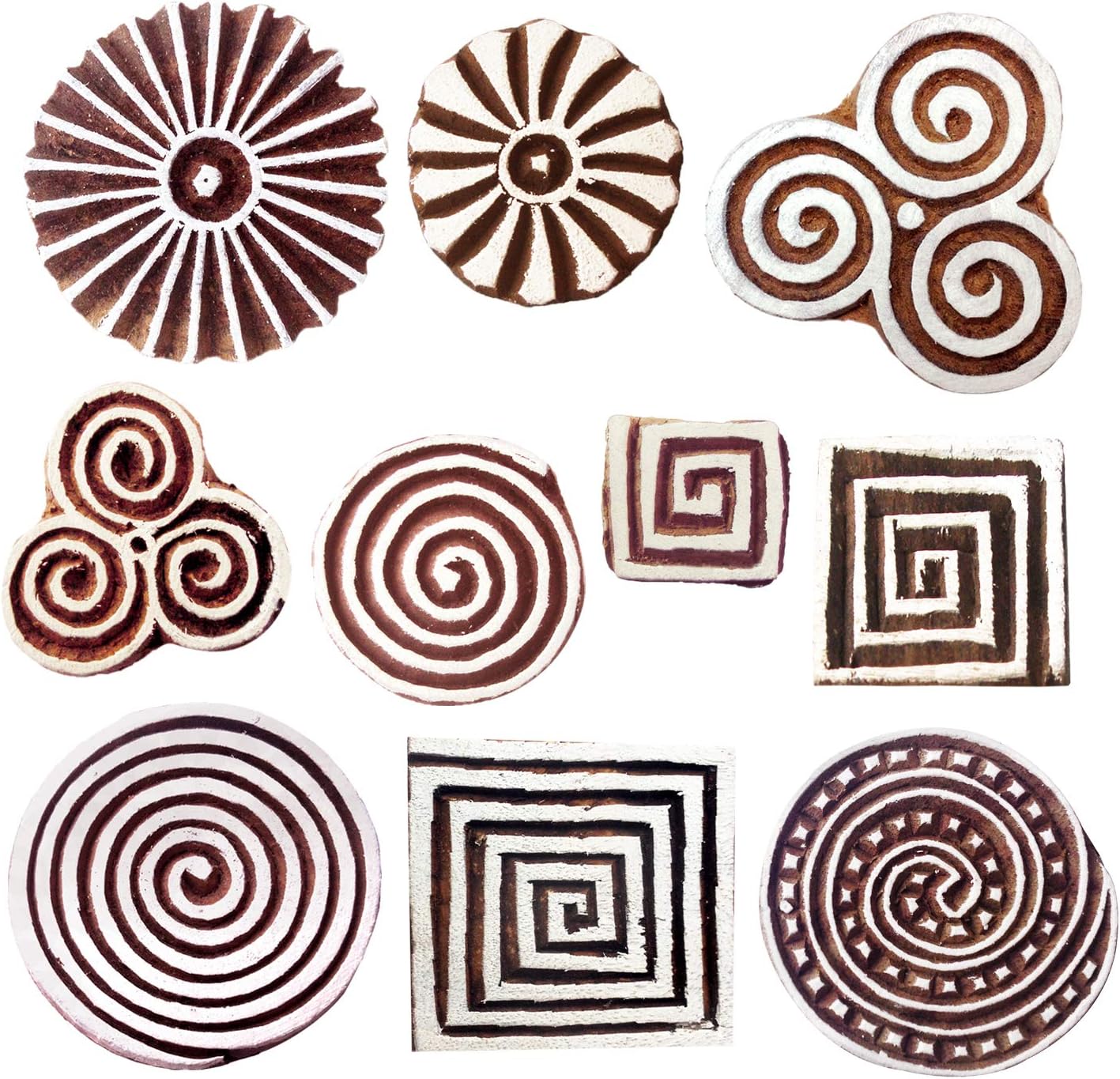 Royal Kraft Wooden Stamps for Block Printing on Saree Border, Textile, Clay, Pottery, Tattoo (Set of 10) MXtag0008