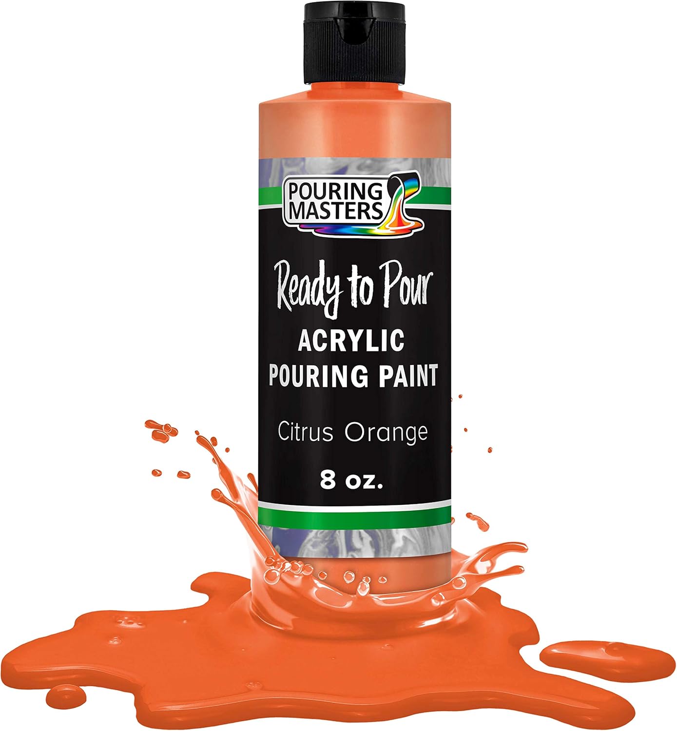 POURING MASTERS Citrus Orange Acrylic Ready to Pour Pouring Paint - Premium 8-Ounce Pre-Mixed Water-Based - for Canvas, Wood, Paper, Crafts, Tile, Rocks and More