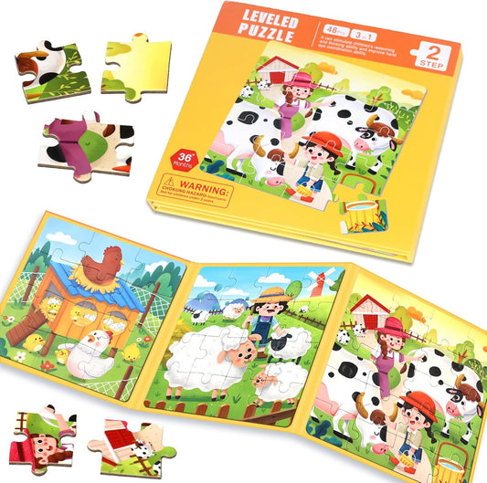 Magnetic Puzzles for Toddlers 1-3, 3 in 1 Kids Fun Farm Jigsaw Puzzle, Children Travel Puzzles Toys, Preschool Learning Toy for Kids 1-8 Year (Farm)
