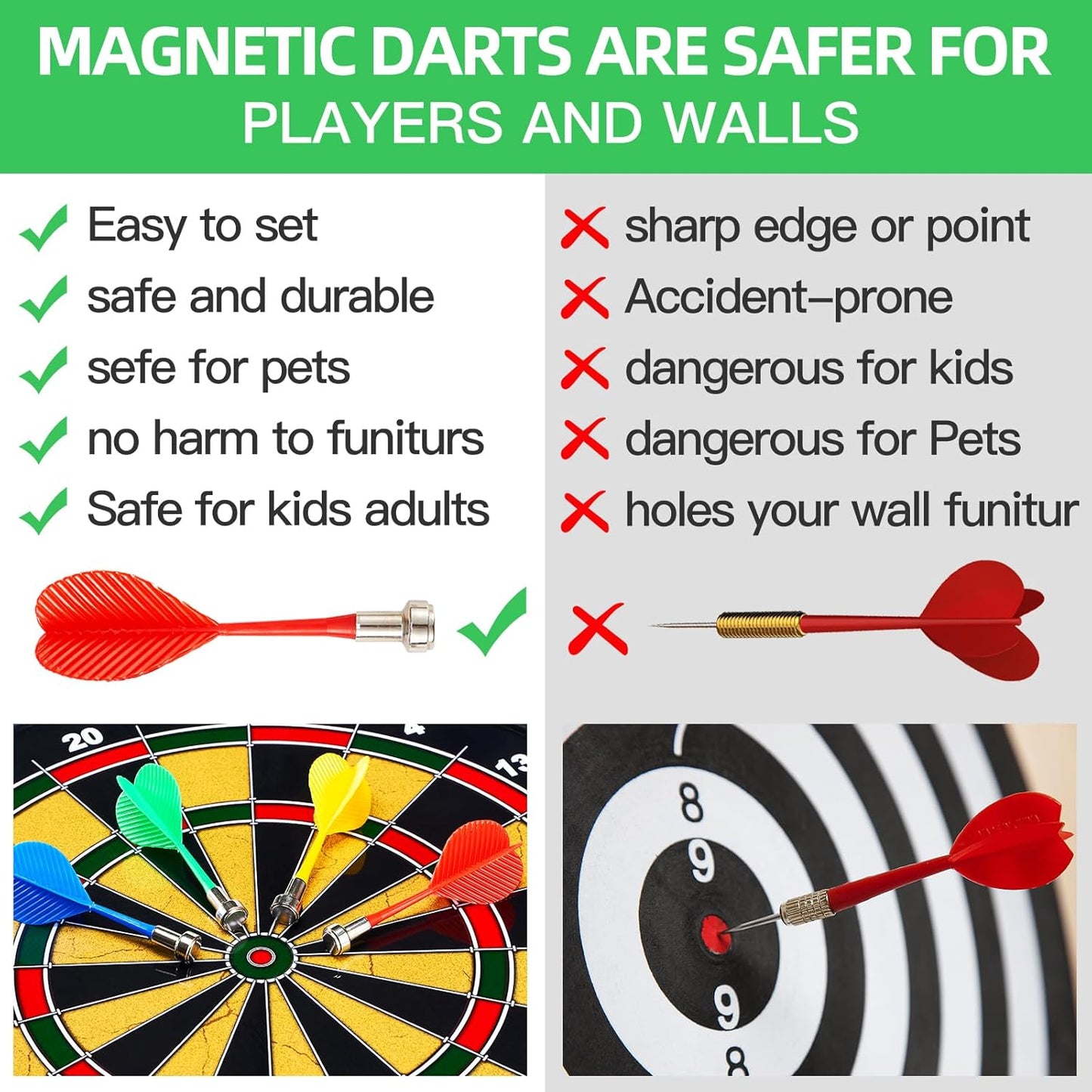 Magnetic Dart Board for Kids-12Magnetic Dart/Sticky Balls Or 2 Toy Gun+40 Foam Dart.Indoor/Outdoor Kids Games and Party Games,Christmas Birthday Gifts Toys for 3-12 Year Old Boys