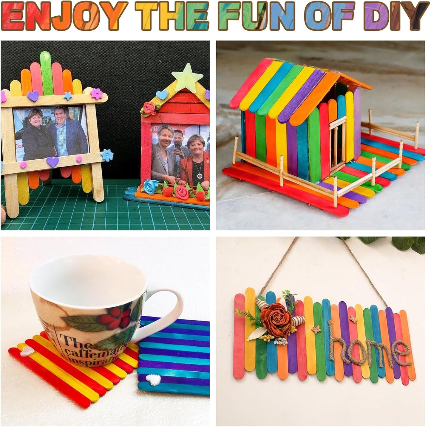 300PCS Colored Sticks for Craft, 3 Sizes (2.5",4.5",6") Colorful Rainbow Popsicle Wooden Sticks Bulk for Home Decoration Project Kid Classroom Art DIY Craft Supplies School Activities