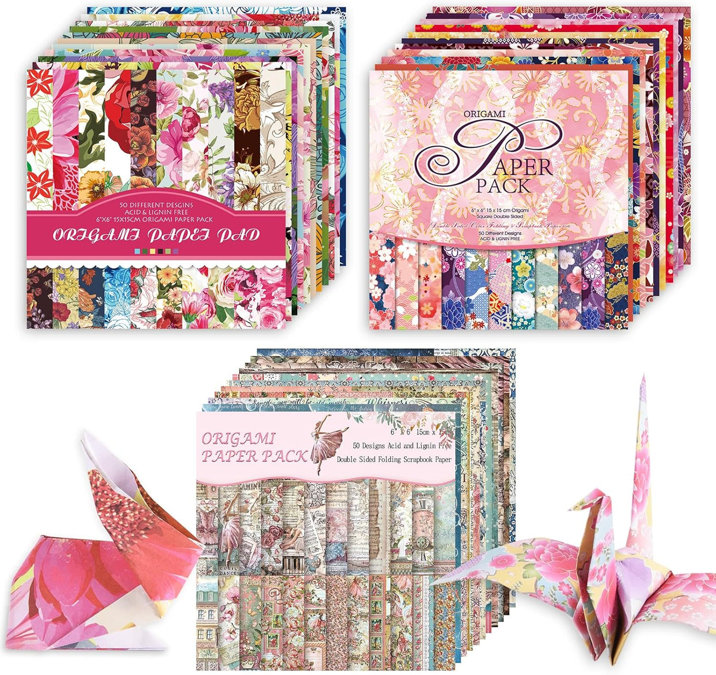 Origami 6x6 Paper Kit 150 Sheets 150 Vivid Colors Double Sided Same Printed Traditional Patterns Square for Arts Crafts Projects Japan Traditional Chiyo.Flower