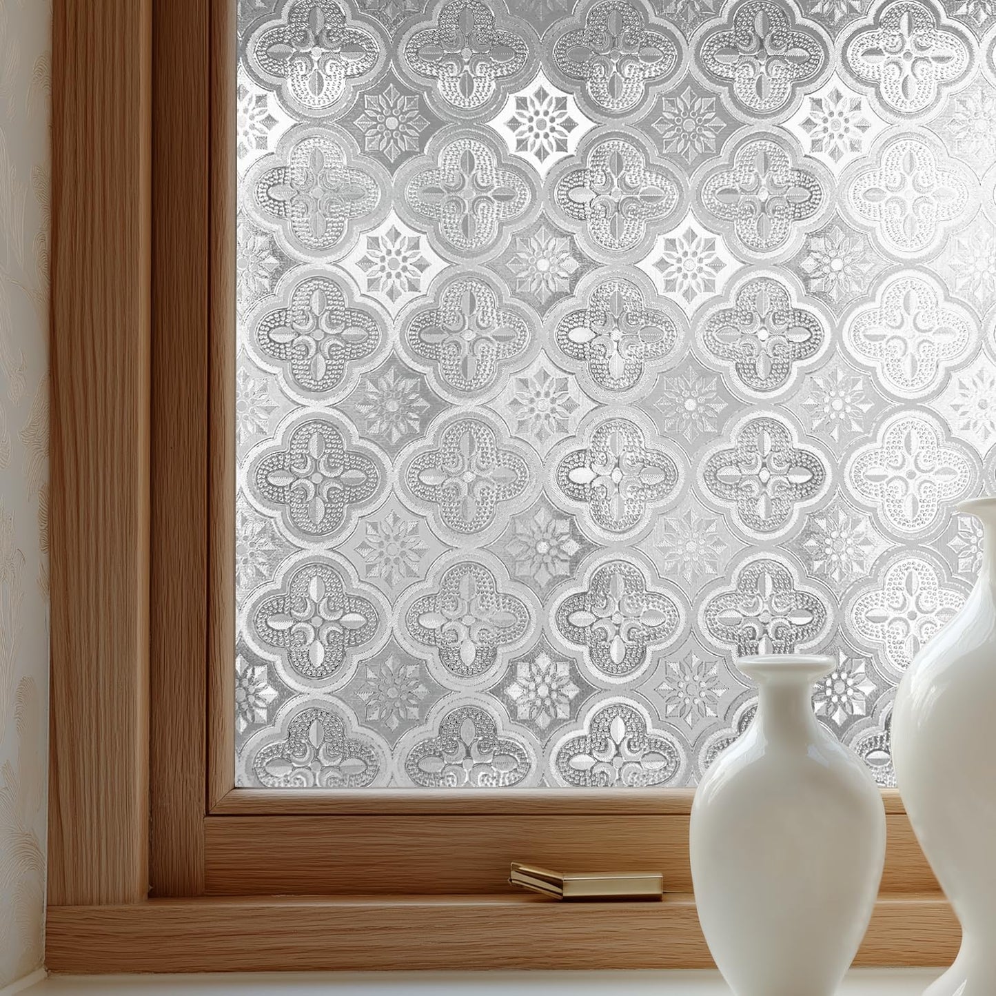 Window Privacy Film Decorative for Front Door, Bathroom Static Cling Stained Glass Sticker Opaque Heat Control UV Blocking Non-Adhesive for Home Windows 35.4 X 118.1 inches