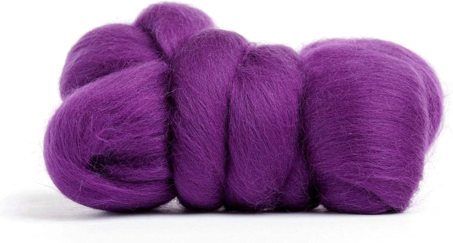 Desert Breeze Distributing 100% Natural Merino Wool Roving - Premium Combed Top Merino Roving Wool - Tapestry, Spinning, Wet Felting & Needle Felting Supplies - 21.5 Micron - 1oz Color Eggplant Purple