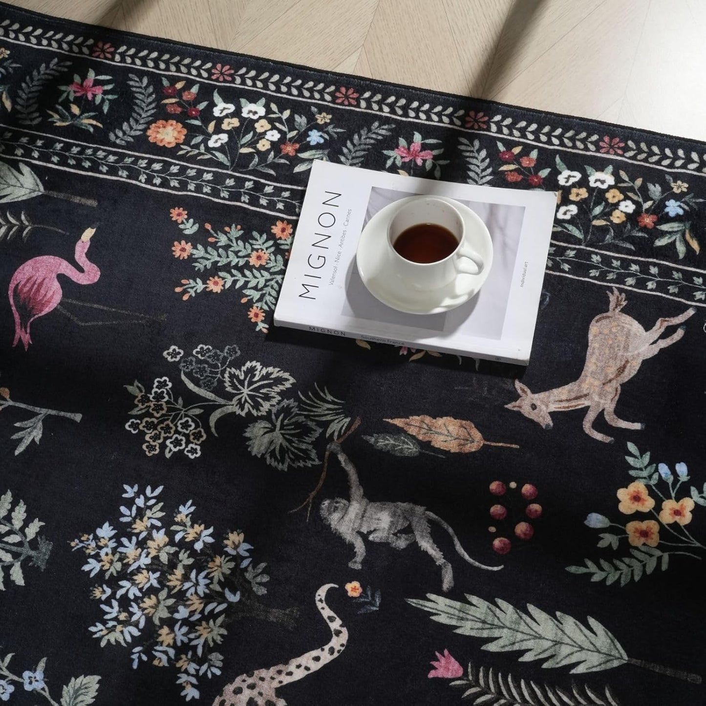 Rugcomf Runner Rug for Kitchen Rug Non Slip 2'6''x8' Washable Rugs with Rubber Backing Soft Floral Animal Carpet Runner for Kitchen, Laundry, Bedroom, Bathroom (Black)