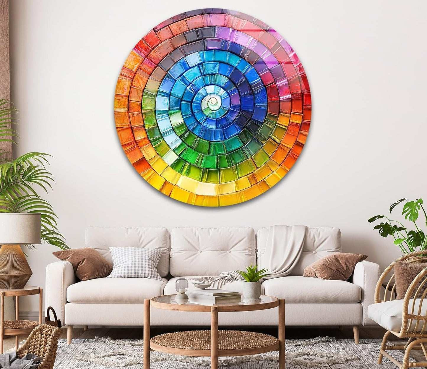 My Photostation.com 15.8''(40cm) Diameter Radiant Spiral Spectrum Round Glass Wall Art Tempered Glass Printing Wall Decor Large Wall Art Wall Hangings