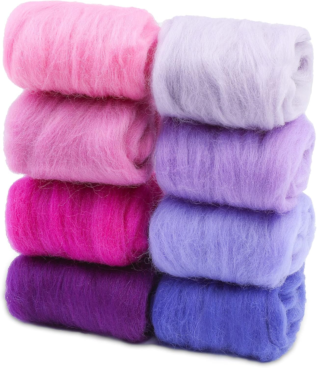 Wonvoc Needle Felting Wool 80 g, 8 Colors Nature Wool Roving, Felting Wool Bulk, Wool Roving for Needle Felting, for DIY Craft Materials and Felting Wool Craftsmen, 10g/Color, Purple