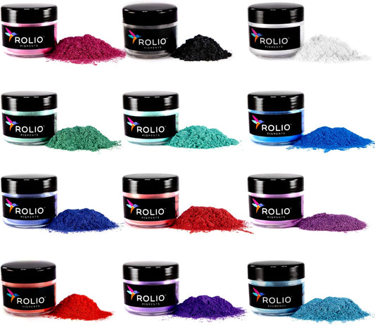 Rolio Mica Powder Pearlescent Color Pigment - Art Set for Resin Epoxy - for Soap Making, Nail Polish, Lip Gloss Set, Eye Shadow, Bath Bomb, Slime & Candle - 10g, 12 Jars - Northern Lights