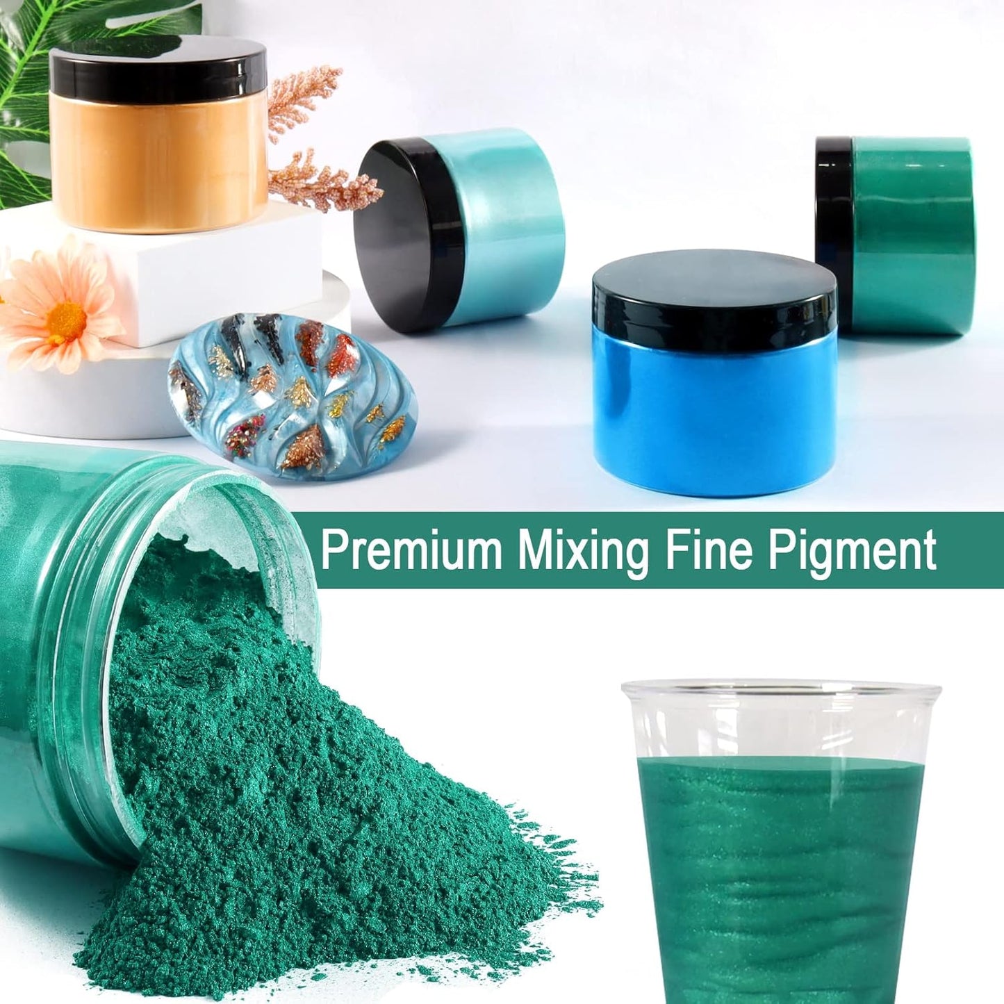Ceya Mica Powder, 5.3oz/ 150g Pine Green Pearlescent Effect Colorant Pigment Powder for Epoxy Resin, Tumblers, Slime Bath Bomb, Soap Dye, Slime, Candle, Resin Crafting, Paint, Jewelry, Nail Polish