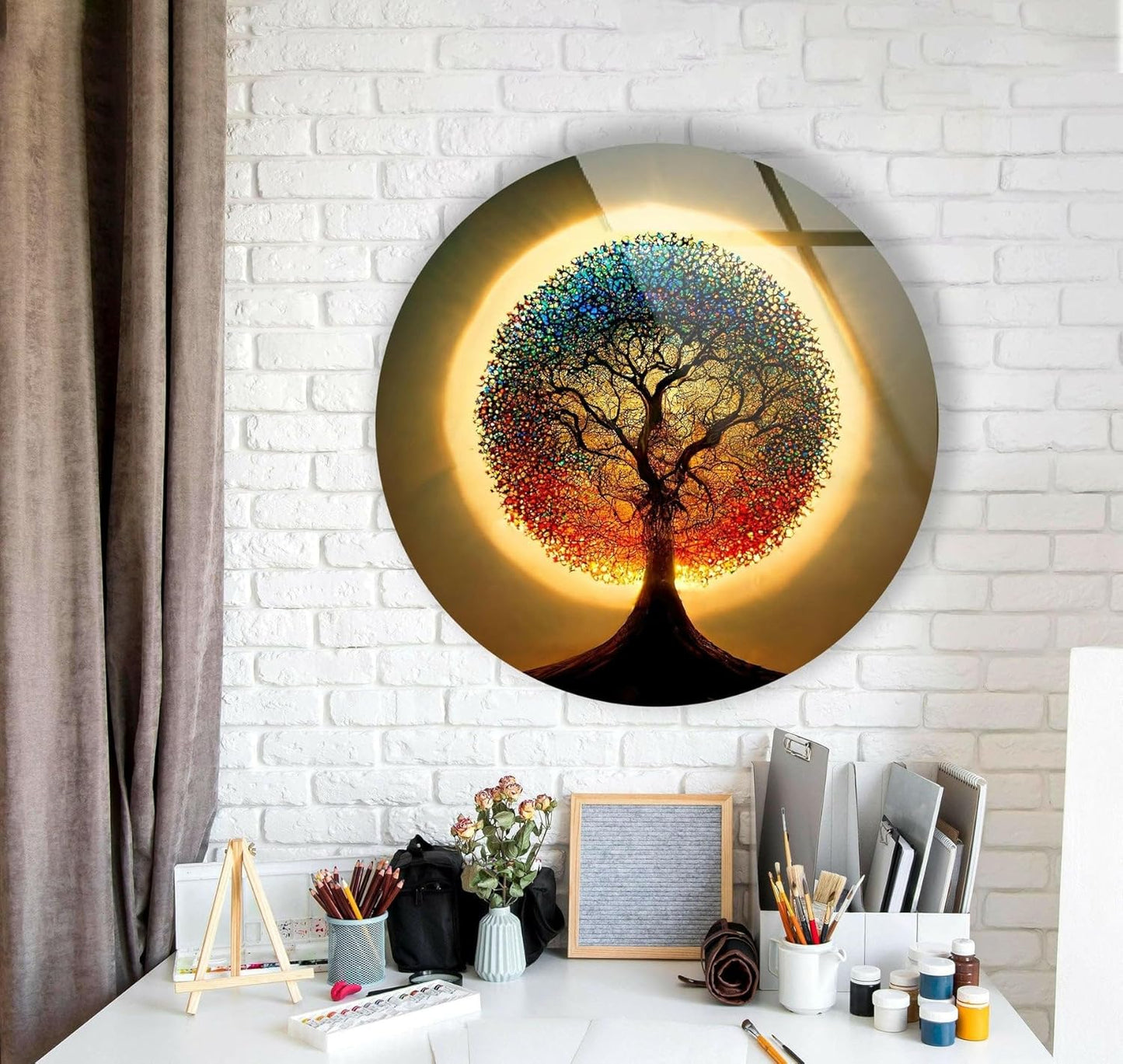 My Photostation.com 15.8''(40cm) Diameter Life of Tree Round Glass Wall Art Tempered Glass Printing Wall Decor Large Wall Art Wall Hangings