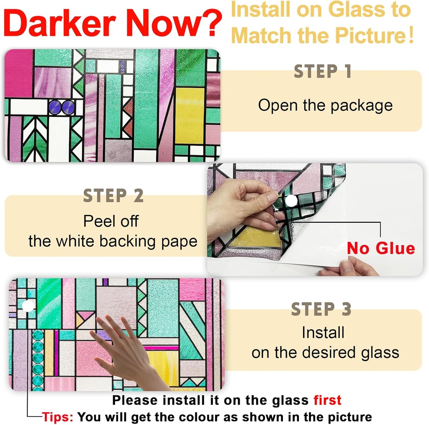 3D Stained Glass Window Privacy Film, Heat Control UV Blocking Static Cling Decorative Window Film for Bathroom,Front Door,Home Non Adhesive,23.6 x 35.4 inches Vibrant Reverie