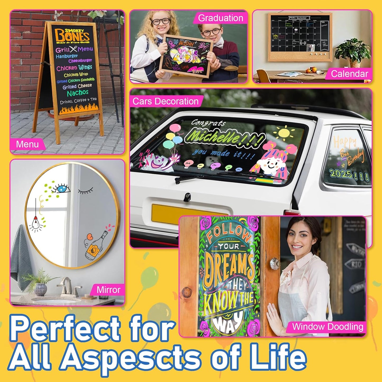 GOTIDEAL Window Markers, Jumbo Chalk Markers for Blackboard Erasable,Washable Car markers for Auto,Chalkboard,Glass,Mirrow,Calendar,Thick Tip12 Colors Car Paint Pens With Metallic Colors(15mm)