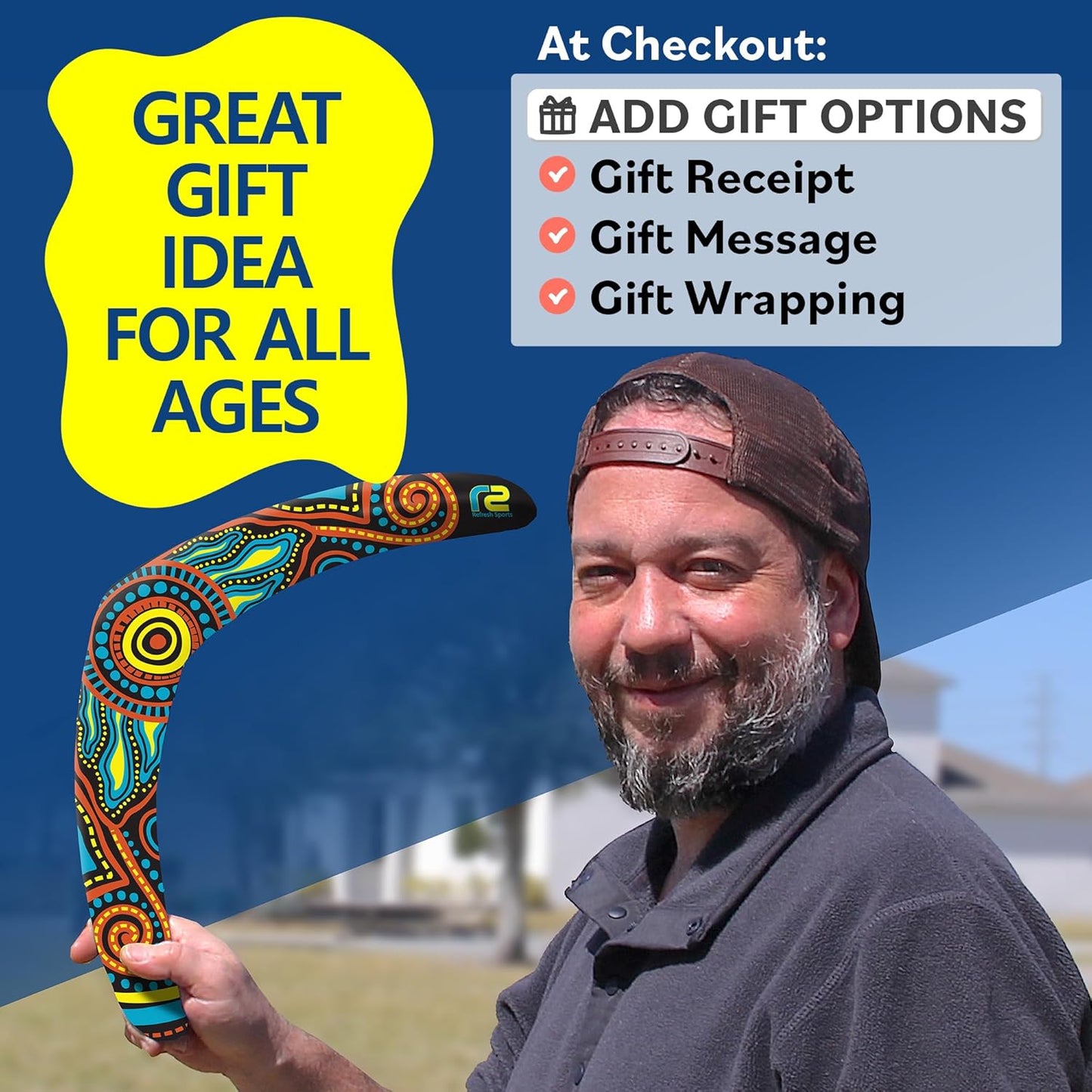 Refresh Sports Beach Boomerang Toy for All Ages - Outside Beach Games Adults & Toys for Kids - Fun Outdoor Backyard Toys for Boys - Soft Boomerangs Pool Game & Birthday Gift Ideas for Boys & Girls