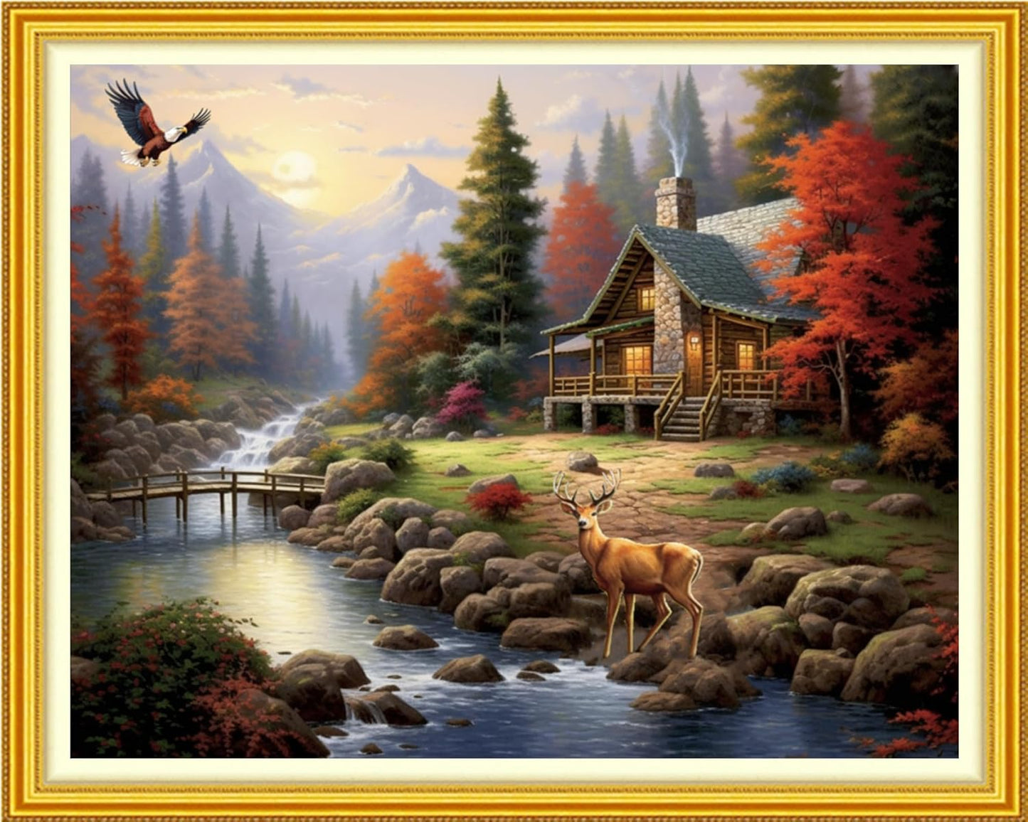 Funchey Stamped Cross Stitch Kits, DIY Cross Stitch Pattern for Adults Beginners Needlepoint Kits Embroidery Kit Arts and Crafts 11CT-Country Villa 16x20 inch