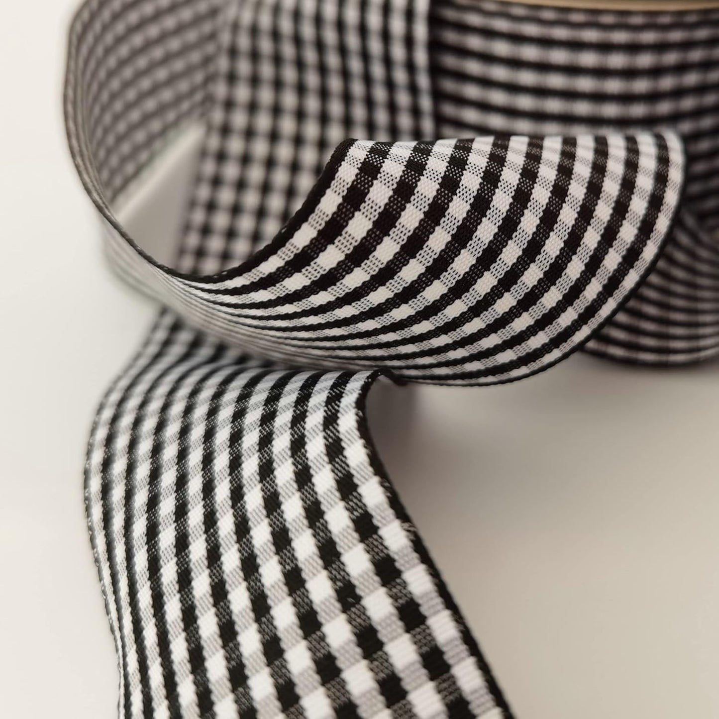 1.5 Inch Black and White Woven Edge Gingham Ribbon 25 Yards Each Roll 100% Polyester (1-1/2", Black)
