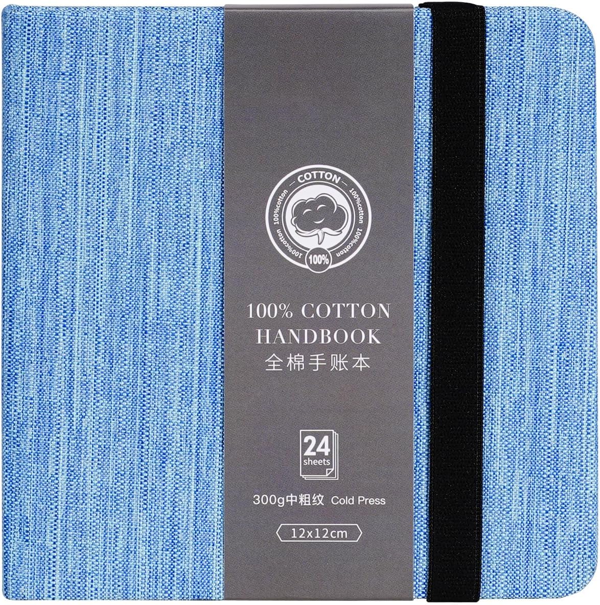 Lightwish Square Watercolor Journal,100% Cotton,300gsm/140lb,Acid-Free,24 Sheets Cold Press Watecolor Sketchbook for Artists Adults Students,4.7 * 4.7 Inches(Blue)