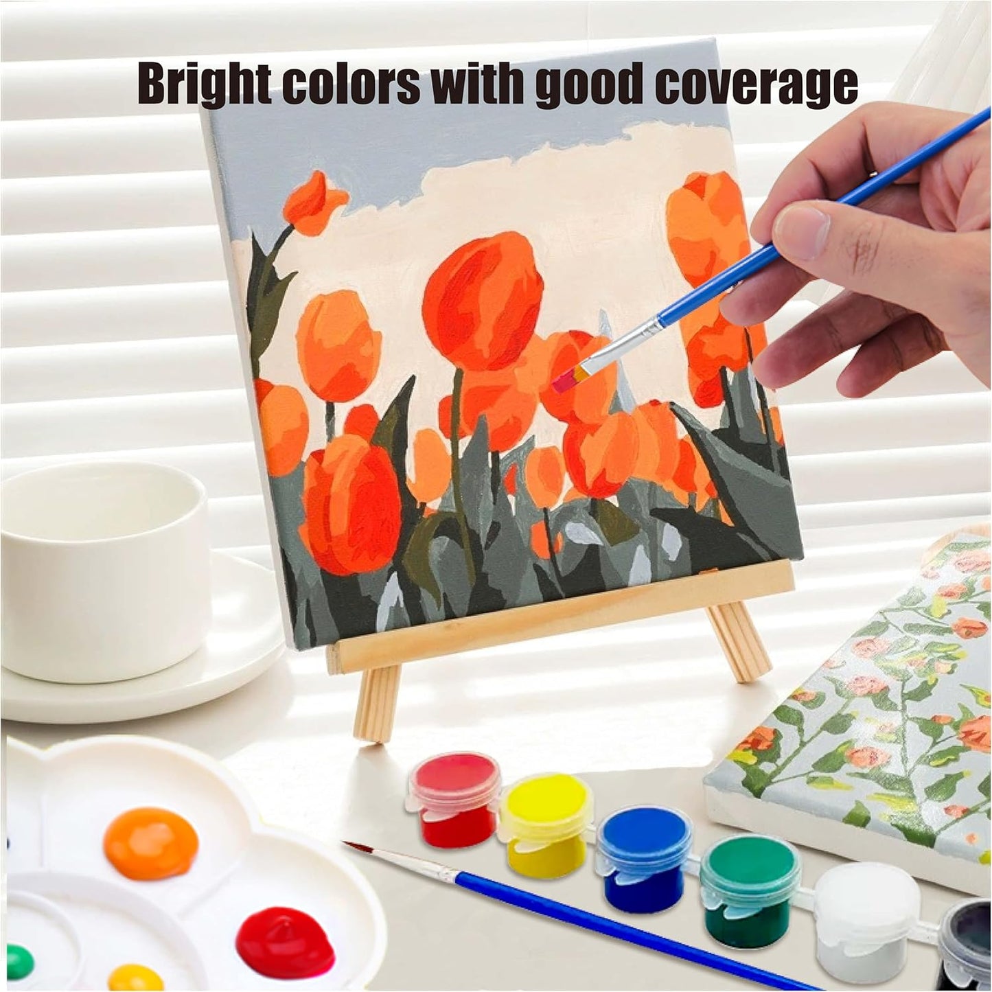 40 Pack 6 Colors Mini Acrylic Paint and Brushes Set for Kids Party Favor, Individual Paints Strips Sets with Brush for Kid, Student Painting Kit for Canvas