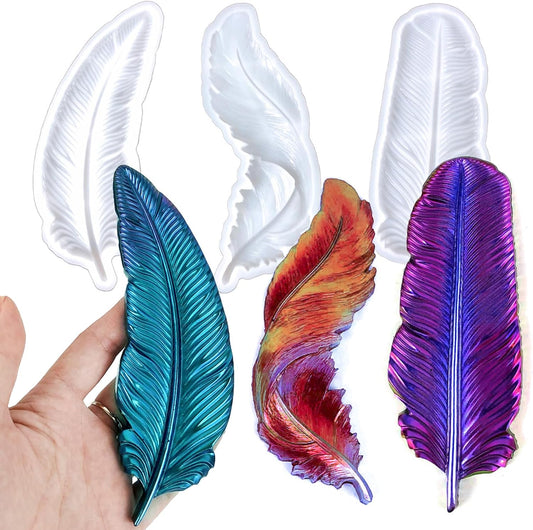 Wehous 3PCS Feather Resin Mold 3D Feather Shape Silicone Molds for Epoxy Resin Casting Concrete Wall Hanging Keychain Jewelry Pendant Decor Mould DIY Art Craft Halloween Christmas Home Decor