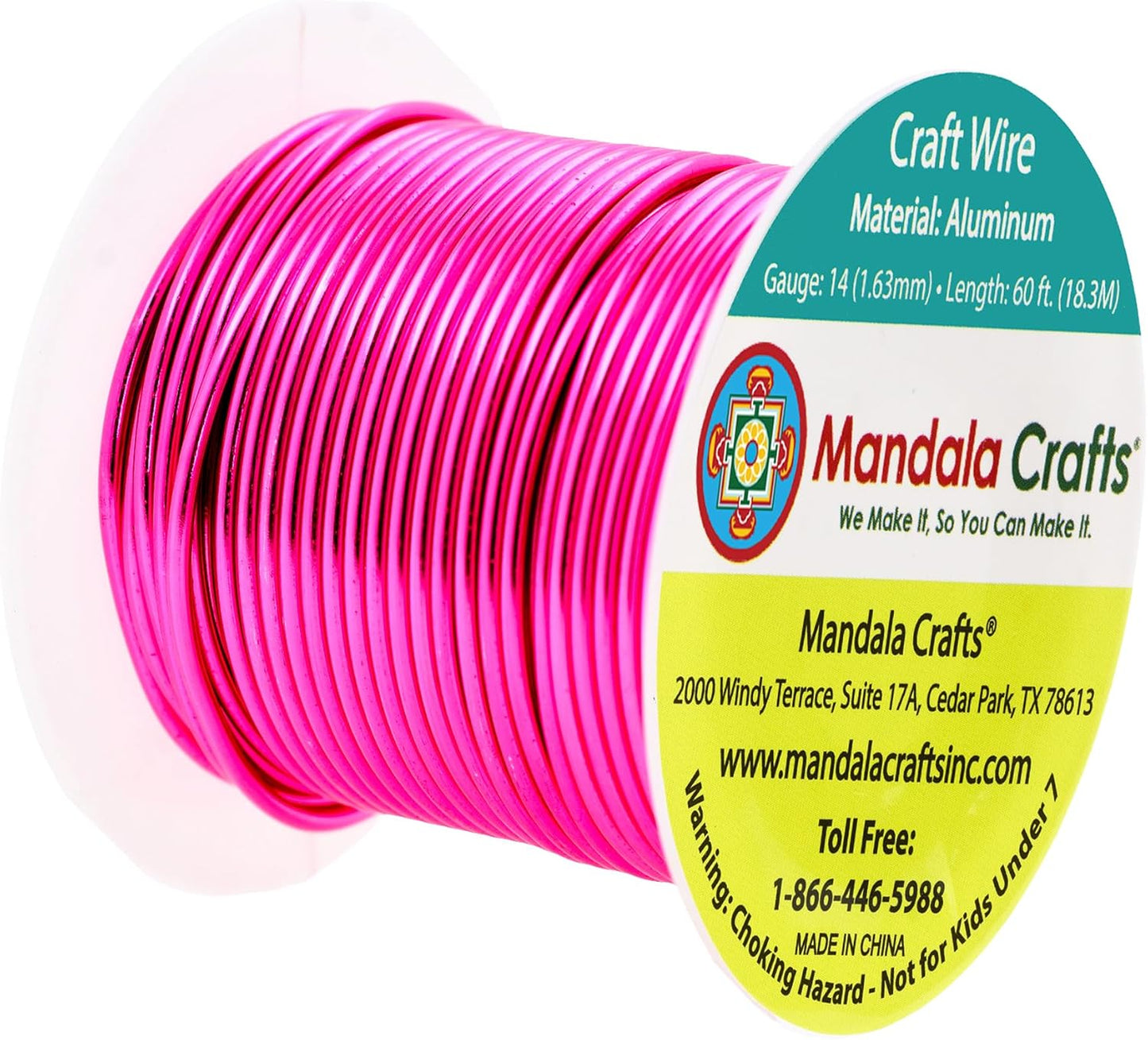 Mandala Crafts 14 Gauge Anodized Aluminum Craft Wire for Jewelry Making - 60 FT Colored Flexible Hot Pink Wire - Bendable for Bonsai Armature Crafting Sculpting
