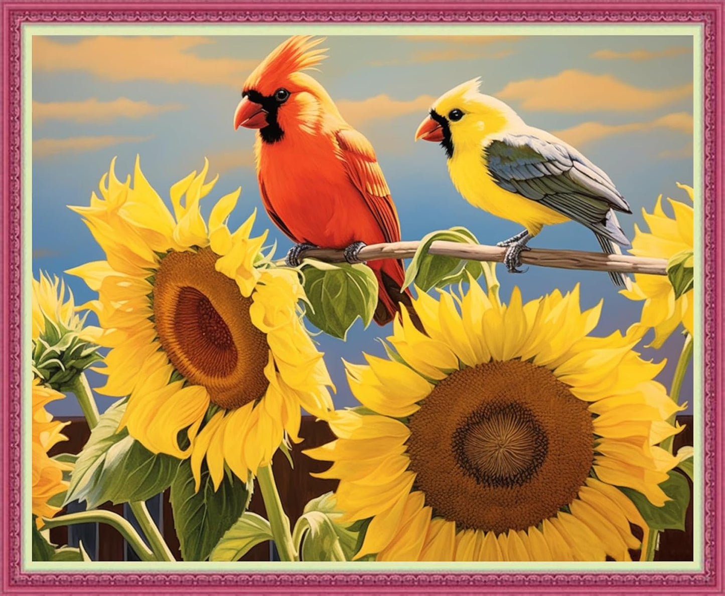 Disnesart Cross Stitch Stamped Full Embroidery Kits DIY 11CT Cotton Thread Printed DIY Needlepoint Kits Craft Needlework Set Cross-Stitch Stamped Sets-Sunflower Bird 16x20 inch
