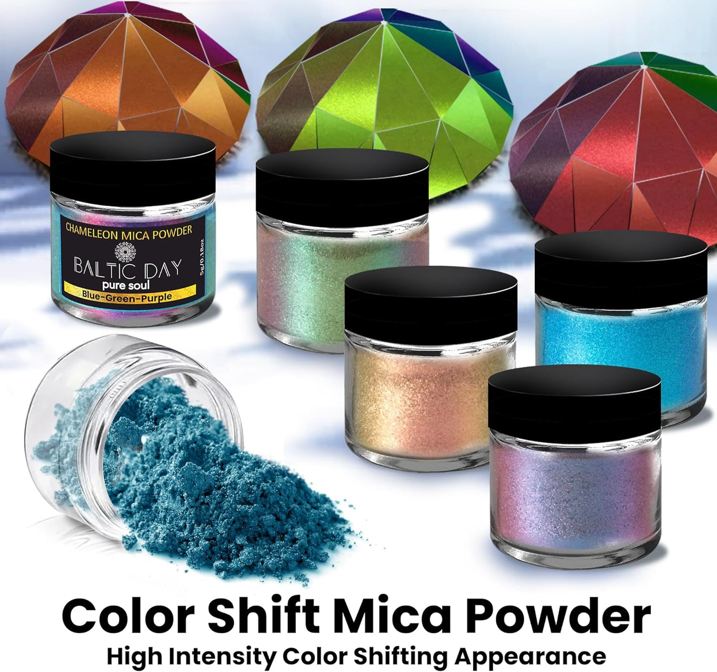 BALTIC DAY - Chameleon Mica Powder, 40 Jars of Color Shift Mica Powder Set - Chameleon Mica Powder for Resin - Chameleon Powder - Holographic Mica Powder