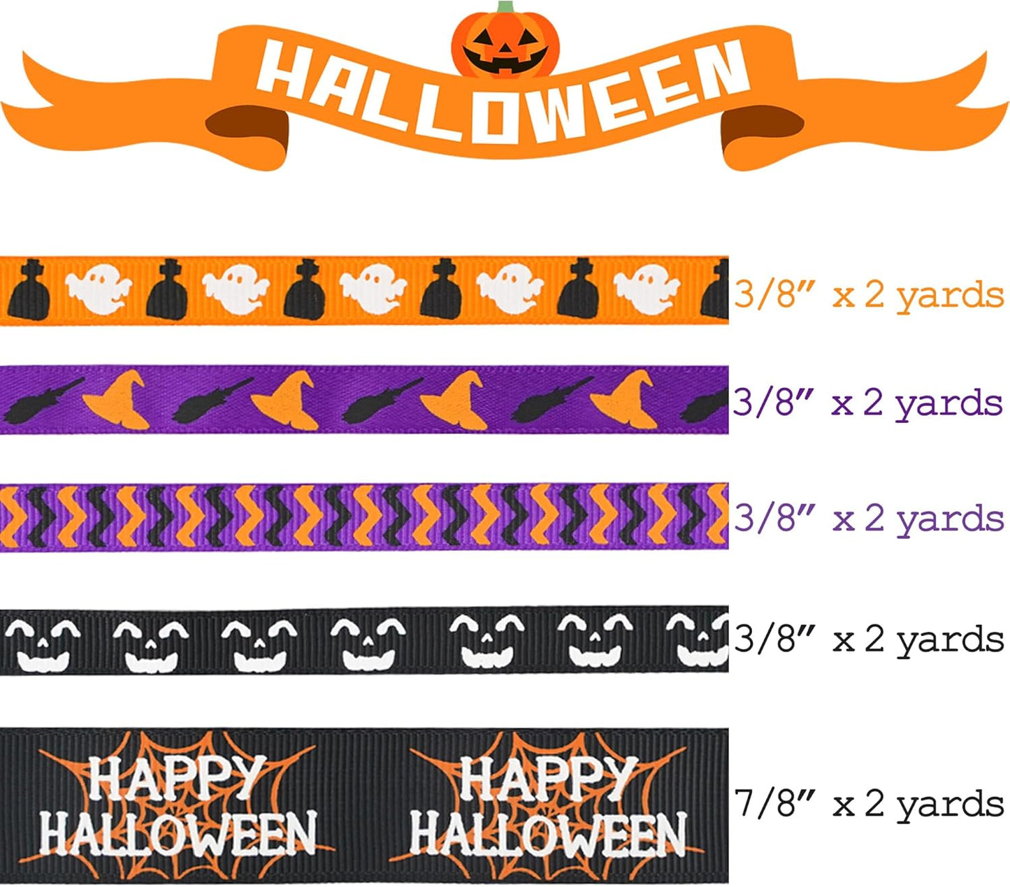 MEEDEE 3/8 inch 1 inch Halloween Ribbon Set Spooky October Ribbon Assortment 5 Rolls 10 Yards Halloween Crafts, Fall Gift Wrap, Party Decorations, Autumn Wreaths, Trim Bundle, Wreath Bow Supplies